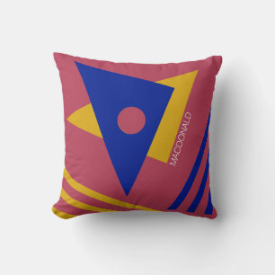Trendy Magenta Abstract Geometric Triangles Cushion