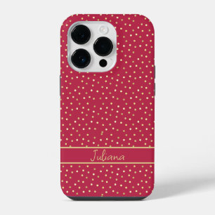 Trendy Magenta & Gold Confetti Dots Personalised  iPhone 14 Pro Case