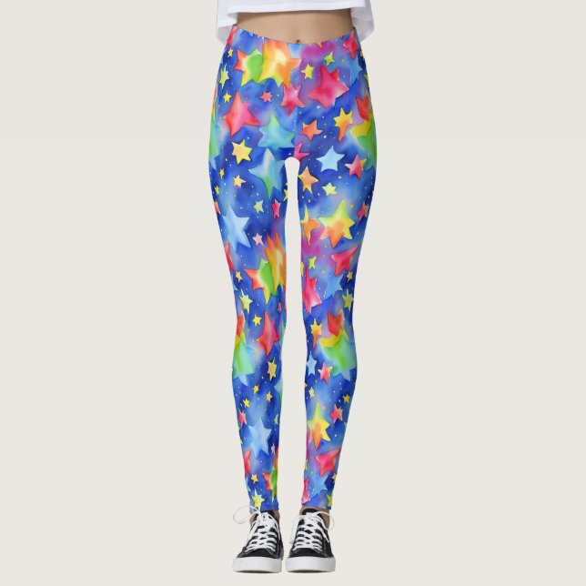 Trendy Magic Colourful Rainbow Stars Pattern  Leggings (Front)