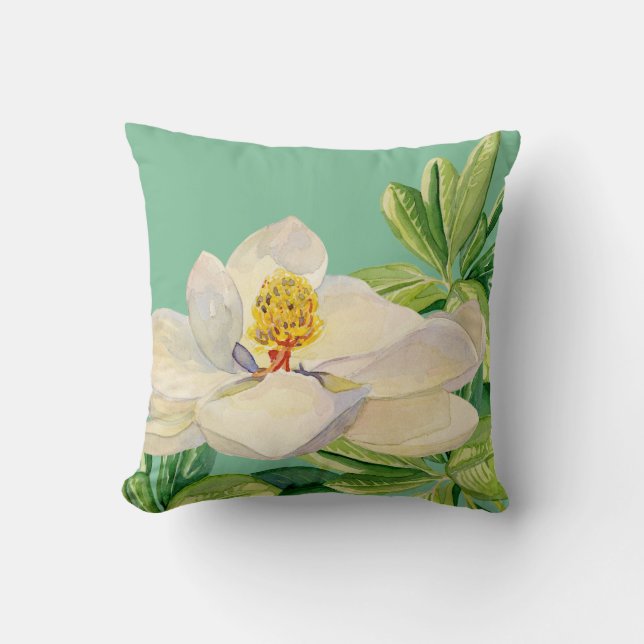 Trendy Magnolia Floral art Decorative Throw Pillow (Front)