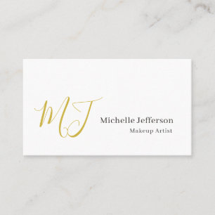 Trendy Makeup Artist Gold Monogram Black White Business Card