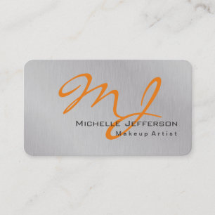 Trendy Makeup Artist Silver Grey Orange Monogram Business Card