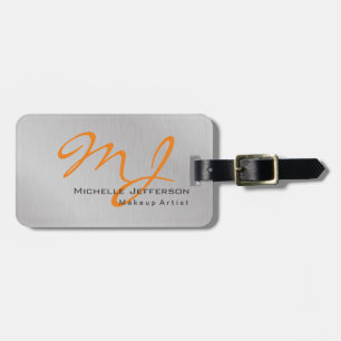 Trendy Makeup Artist Silver Grey Orange Monogram Luggage Tag