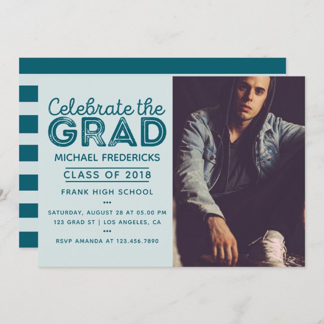 Trendy Male Photo Graduation Party invitation (Front/Back)
