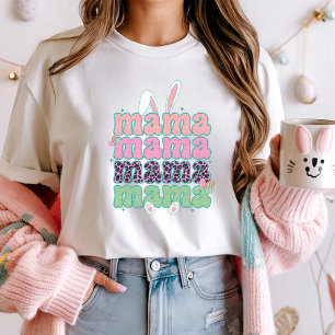Trendy Mama Easter Tee; Bunny & Leopard Print  T-Shirt