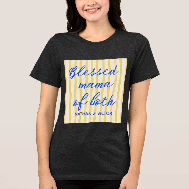 Trendy “Mama of Both” Custom Kids’ Names Tri-Blend Shirt (Front)