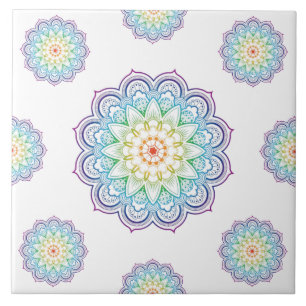 Trendy Mandala Datura Flowers Mosaic Ceramic Tile