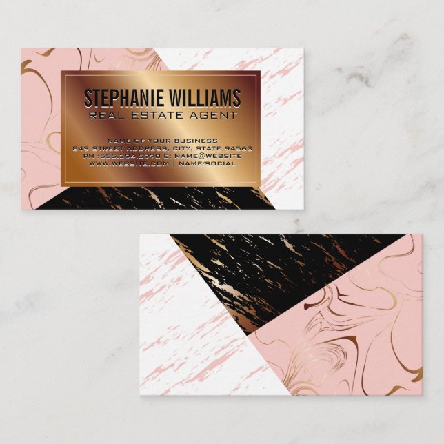 Trendy Marble Colour Block | Gold Metallic Business Card (Front/Back)