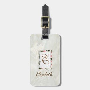 Trendy Marble,Floral Frame Monogram-Personalised Luggage Tag
