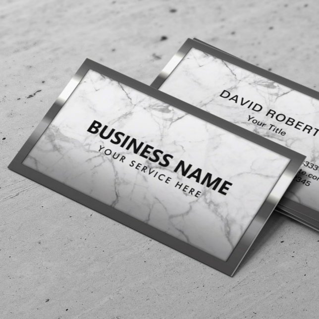 Trendy Marble Modern Metal Frame Professional Business Card (Creator Uploaded)