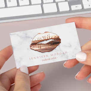 Trendy Marble Rose Gold 3D Lips Makeup Artist Business Card