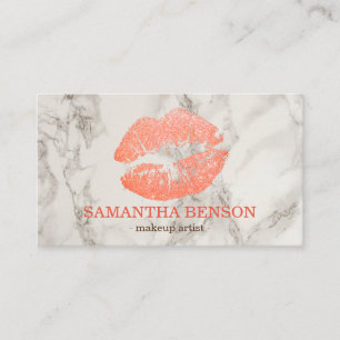 Trendy Marble Rose Gold Lips Makeup Artist Business Card