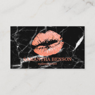 Trendy Marble Rose Gold Lips Makeup Artist Business Card