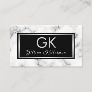 Trendy Marble Silver Monogram Business Card