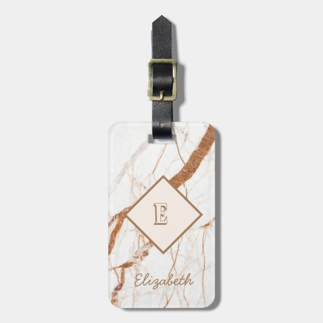 Trendy Marble Stone Texture, Monogram-Personalised Luggage Tag (Front Vertical)