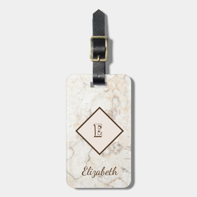 Trendy  Marble Texture, Monogram-Personalised Luggage Tag (Front Vertical)