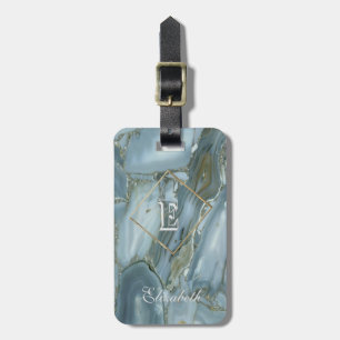 Trendy  Marble Texture, Monogram-Personalised Luggage Tag