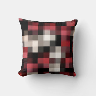 Trendy Maroon Black White Abstract Plaid Cushion