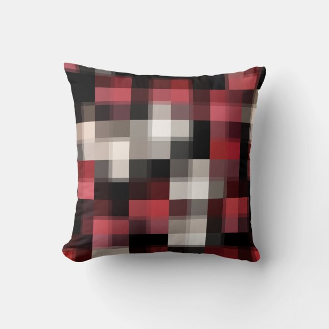 Trendy Maroon Black White Abstract Plaid Cushion (Front)