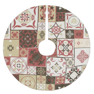Trendy Marsala Moroccan Tile Pattern Brushed Polyester Tree Skirt