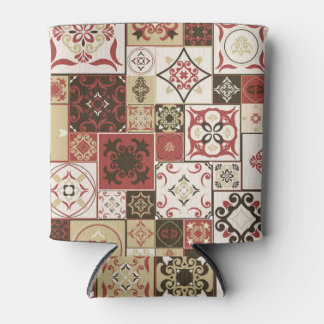 Trendy Marsala Moroccan Tile Pattern Can Cooler