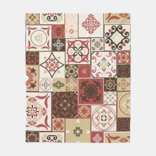 Trendy Marsala Moroccan Tile Pattern Fleece Blanket