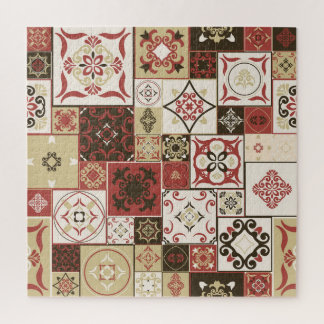 Trendy Marsala Moroccan Tile Pattern Jigsaw Puzzle