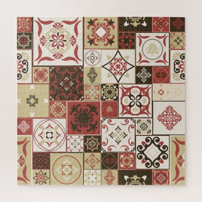 Trendy Marsala Moroccan Tile Pattern Jigsaw Puzzle (Vertical)