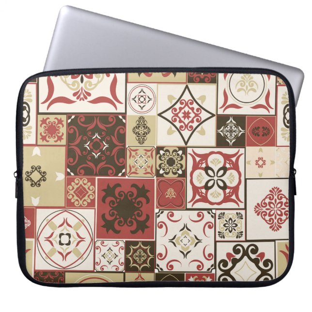 Trendy Marsala Moroccan Tile Pattern Laptop Sleeve (Front)