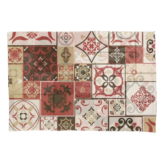 Trendy Marsala Moroccan Tile Pattern Pillowcase (Front)