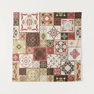 Trendy Marsala Moroccan Tile Pattern Tapestry