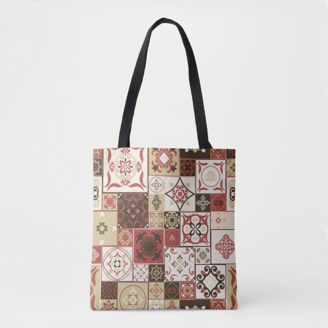 Trendy Marsala Moroccan Tile Pattern Tote Bag (Front)