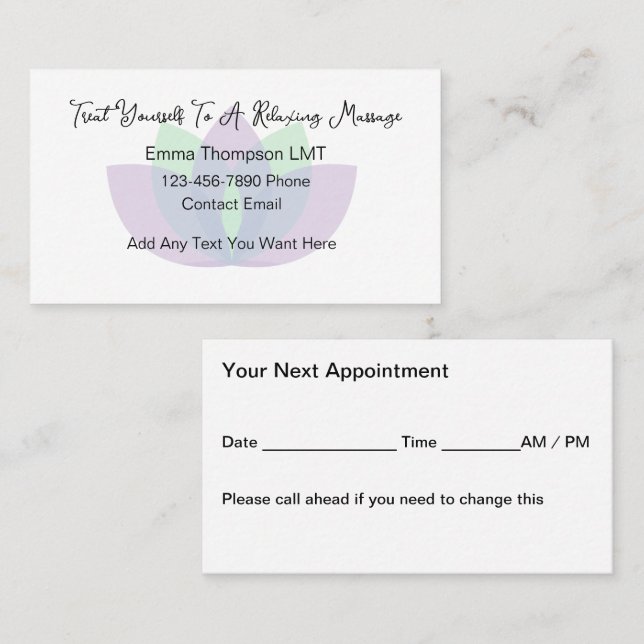 Trendy Massage Therapist Lotus Graphic  Appointment Card (Front/Back)