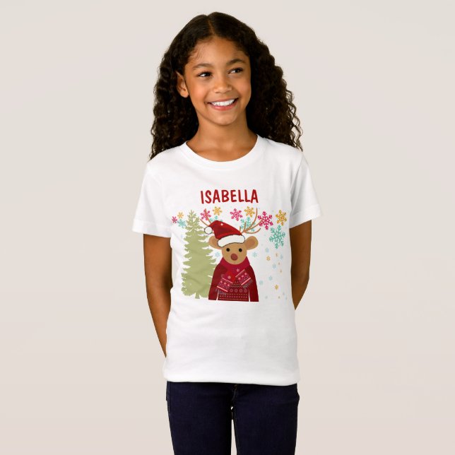 Trendy Matching Cute Red Nose Reindeer Christmas T-Shirt (Front Full)