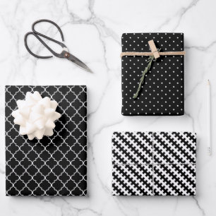 Trendy Matte Black and White Pattern Minimalist Wrapping Paper Sheet