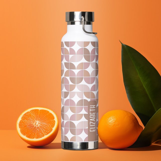 Trendy MCM Half Moon Pattern with blush name block Water Bottle (Personalized water bottle - custom name half moon pattern)