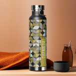 Trendy MCM Half Moon Pattern with gold name block Water Bottle<br><div class="desc">A bold, graphic design with colourful shades of blacks and gold with a fun colour block to add your name or any text. The mid century pattern is a trendy pattern with a punches of colour. You can add a name, monogram or other custom text. If you need to move...</div>