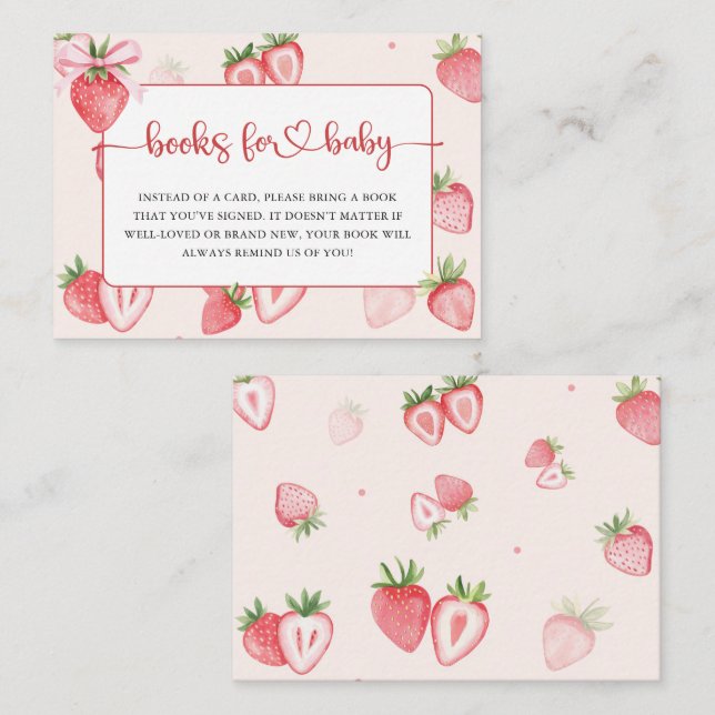 Trendy Meadow Strawberry Books for Baby Shower Enclosure Card (Front/Back)