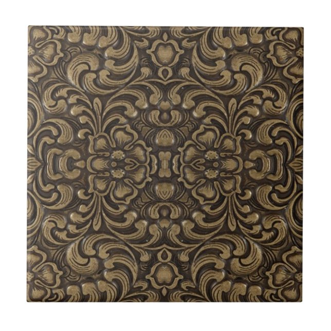 trendy mediaeval renaissance pattern bronze floral tile (Front)