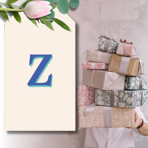 Trendy Medium Blue 3D Initial Letter Linen Colou Gift Tags