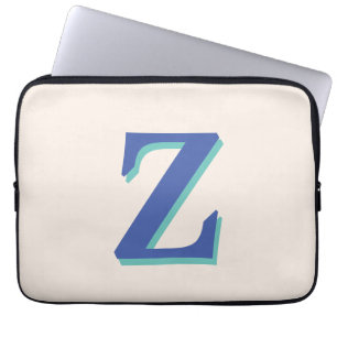 Trendy Medium Blue 3D Initial Letter   Linen Colou Laptop Sleeve
