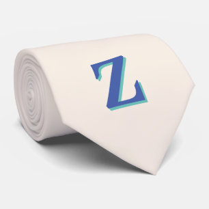 Trendy Medium Blue 3D Initial Letter   Linen Colou Tie