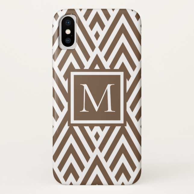 Trendy Medium Brown Monogram Arrow Diamond Pattern Case-Mate iPhone Case (Back)
