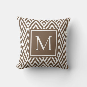 Trendy Medium Brown Monogram Arrow Diamond Pattern Cushion