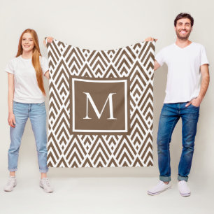 Trendy Medium Brown Monogram Arrow Diamond Pattern Fleece Blanket