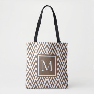 Trendy Medium Brown Monogram Arrow Diamond Pattern Tote Bag
