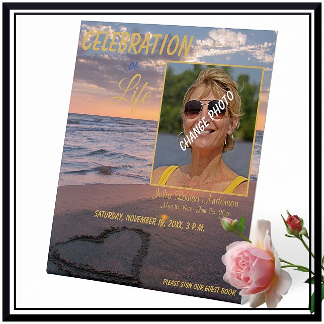 Trendy Memorial Funeral Beach Sunset Pedestal Sign (Creator Uploaded)