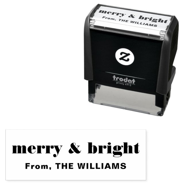 Trendy Merry and Bright Bold Chirstmas Saying Name Self-inking Stamp (In Situ)