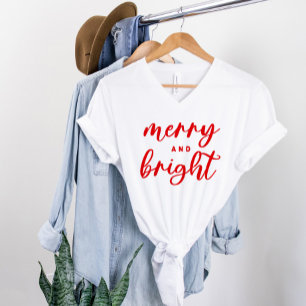 Trendy Merry and Bright Red Script Holiday T-Shirt