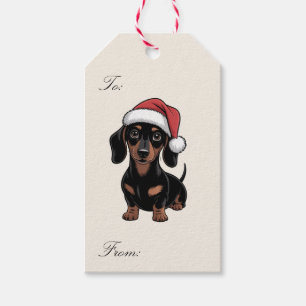 Trendy Merry Christmas Dachshund in Santa Hat Gift Tags